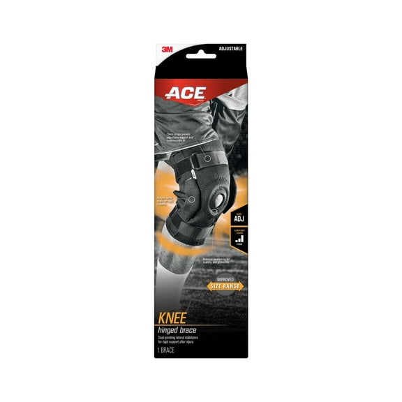 ACE Brand Adjustable Hinged Knee Brace, Black/Gray, 1 Brace