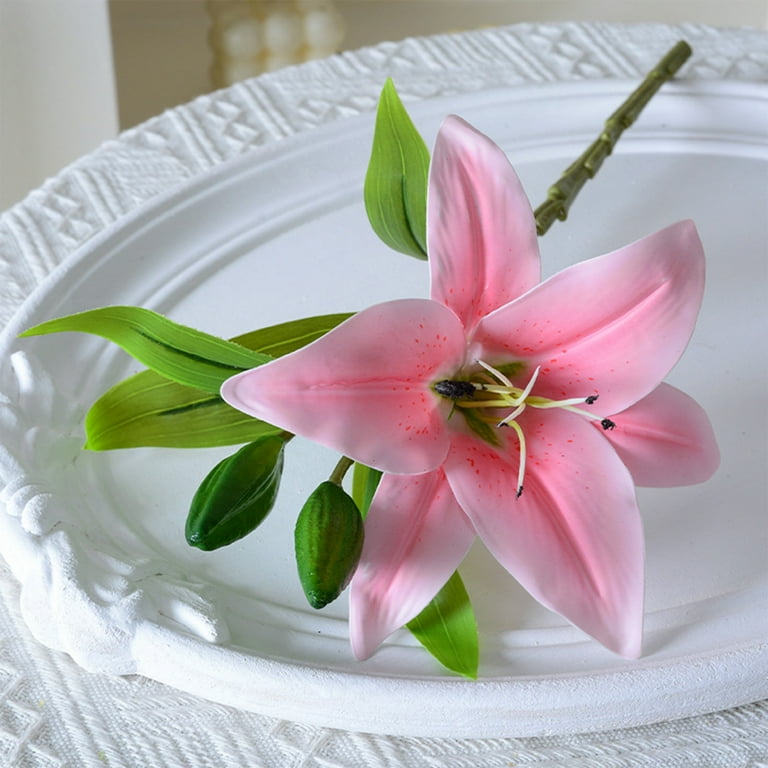 Artificial Lilies Flowers - 14.1" Tall White/Yellow/Pink Plastic Stems -  Realistic Home Decor, Waterproof & Fade-Resistant - 1 Piece - Walmart.com