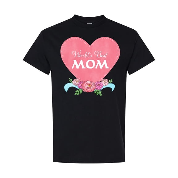 Inktastic World's Best Mom in Pink Heart with Flowers T-Shirt
