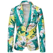 Blazer for Men Casual Hawaiian Holiday Sstyle Beautiful Flower Series Features Broken Flower Single Button Suit Green,XL