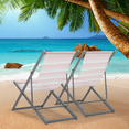 thumbnail image 3 of MoNiBloom Folding Beach Chairs Set of 2, Portable Aluminum Frame Camping Seats with Adjustable Backrest, Pink Blue White Stripes, 3 of 9