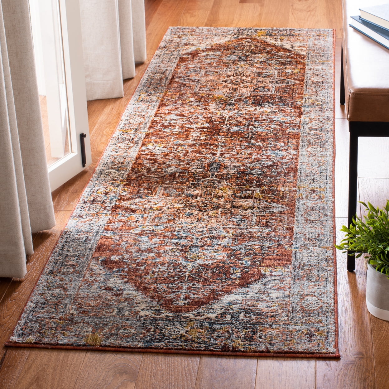 SAFAVIEH Limitee Abigail Medallion Runner Rug, Beige/Rust, 2' x 10'