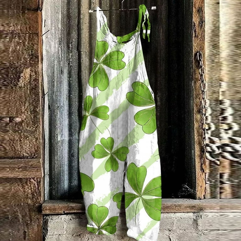 Ovticza St Patricks Day Overalls Graphic Shamrock Green Clover Lucky  Jumpsuits for Women Dressy Scoop Sleeveless Loose Fit Fashion Women's  Overalls