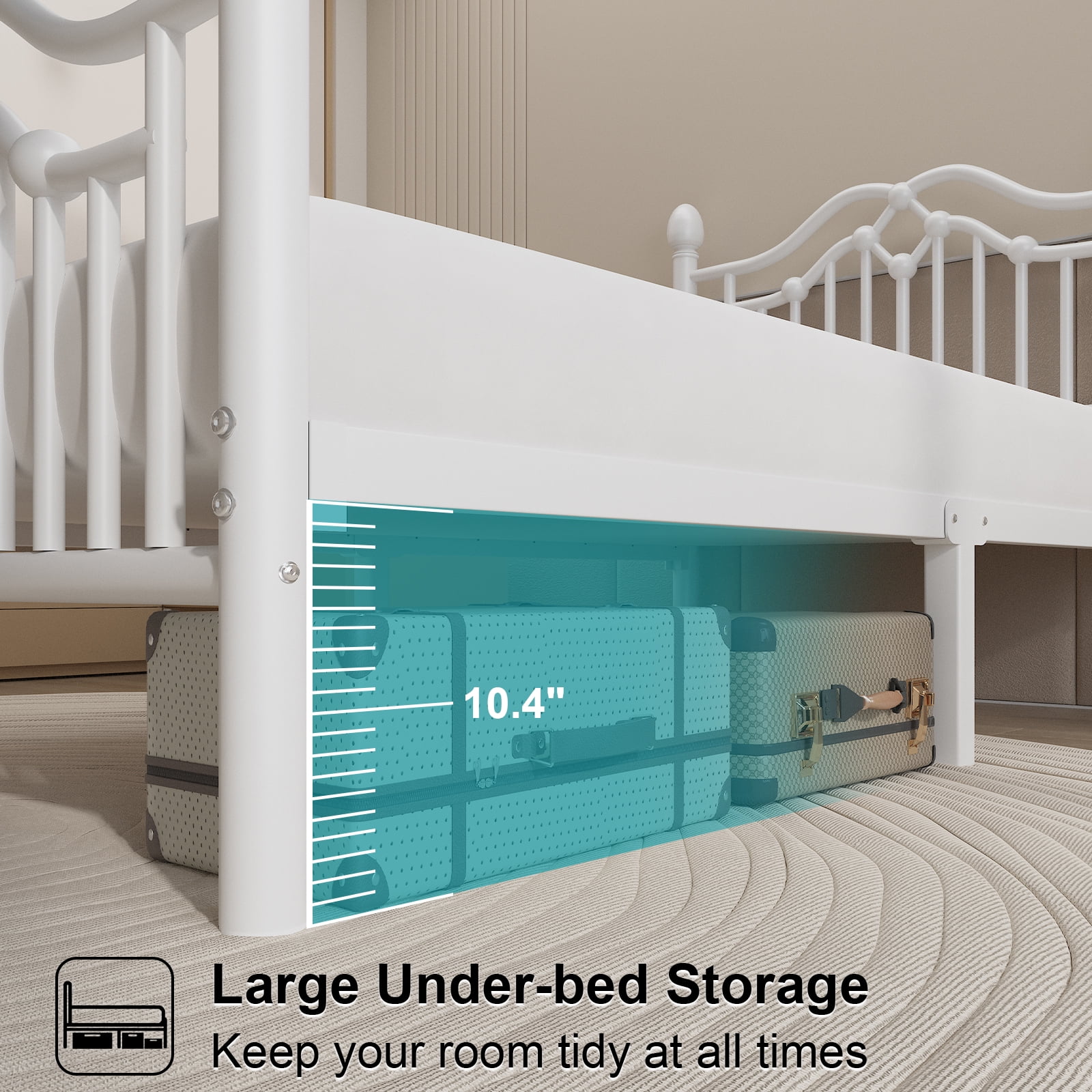 EBERY Twin Metal Platform Bed Frame with Headboard and Footboard, Sturdy Steel Slat Support, Easy Assembly, White