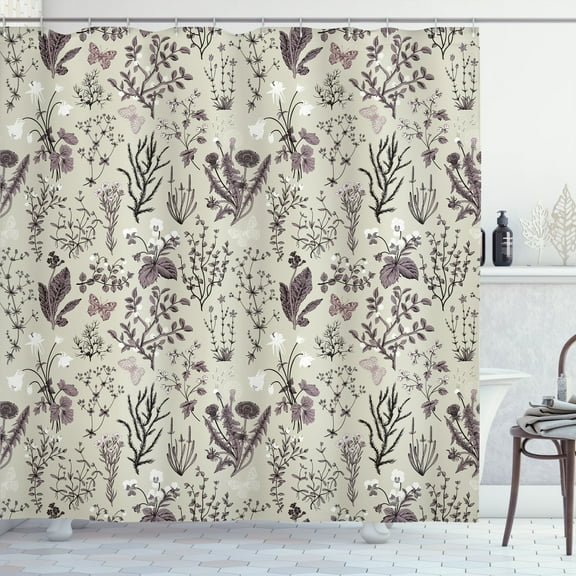 Ambesonne Floral Shower Curtain, Vintage Garden Botanical Art, 69"Wx70"L, Taupe Grey