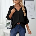 thumbnail image 3 of Camisa de gasa plisada, blusas de gasa con mangas enrolladas para mujer, blusa de gasa de Color puro, eleva tu experiencia, 3 of 6