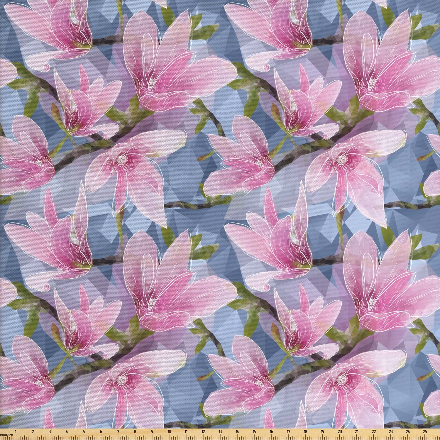 Magnolia Fabric by The Yard, Low Poly Nature Composition Hand Drawn