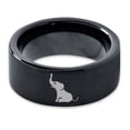 thumbnail image 2 of Tungsten Elephant Sitting Trumpeting Band Ring 9mm Men Women Comfort Fit Black Flat Cut Brushed Polished, 2 of 4