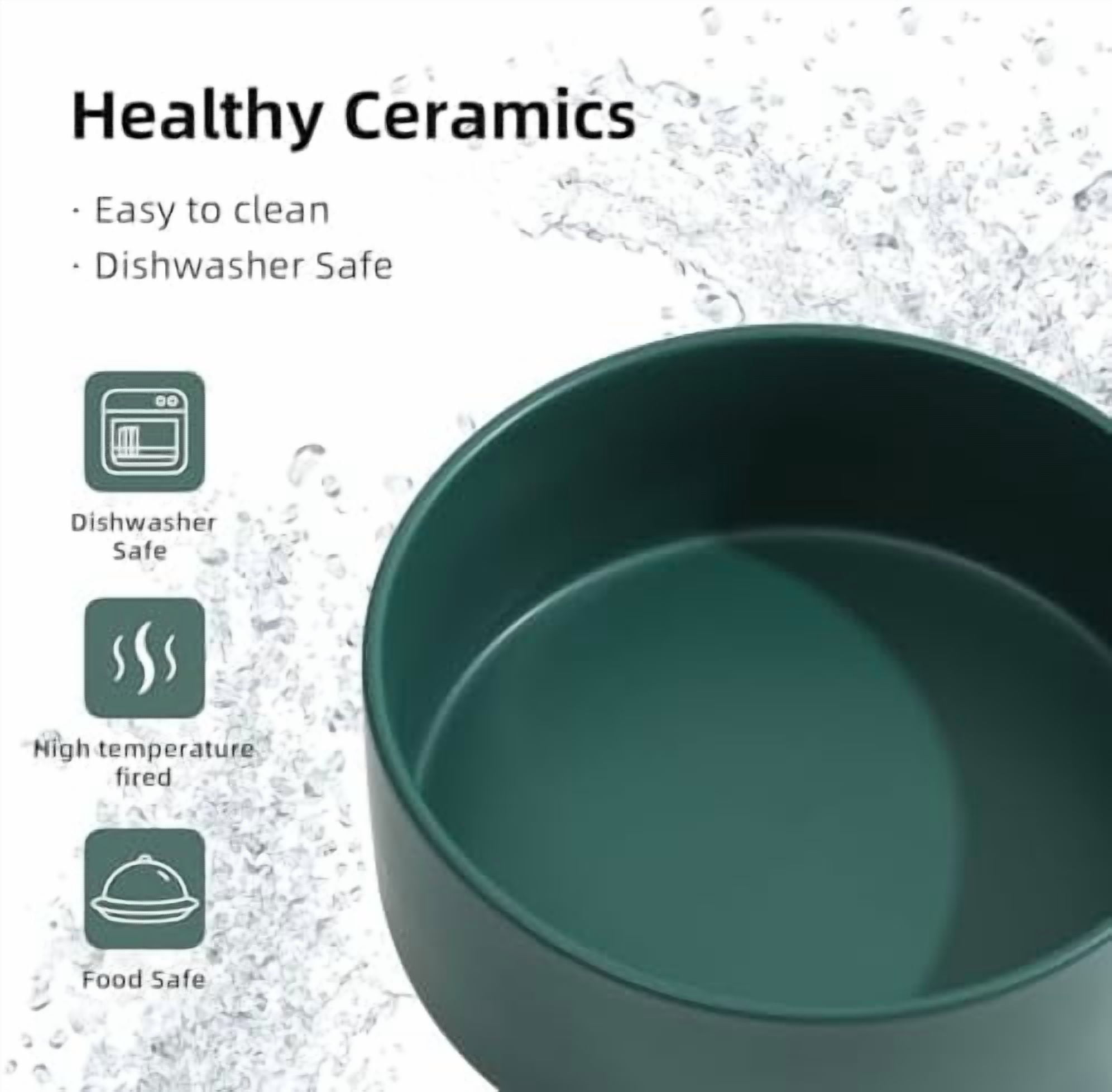Ceramic Dog Bowl, Food and Water Bowl for Medium Breed Dog, Pet Bowl for Replacement (7.3 inch, Single Bowl, Green)