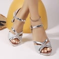 thumbnail image 6 of Avrnliq Womens Silver Sparkly Glitter Sandals Low Block Heel Open Toe Ankle Strap Dress Sandals for Wedding Party Evening Comfort,Size 41, 6 of 9