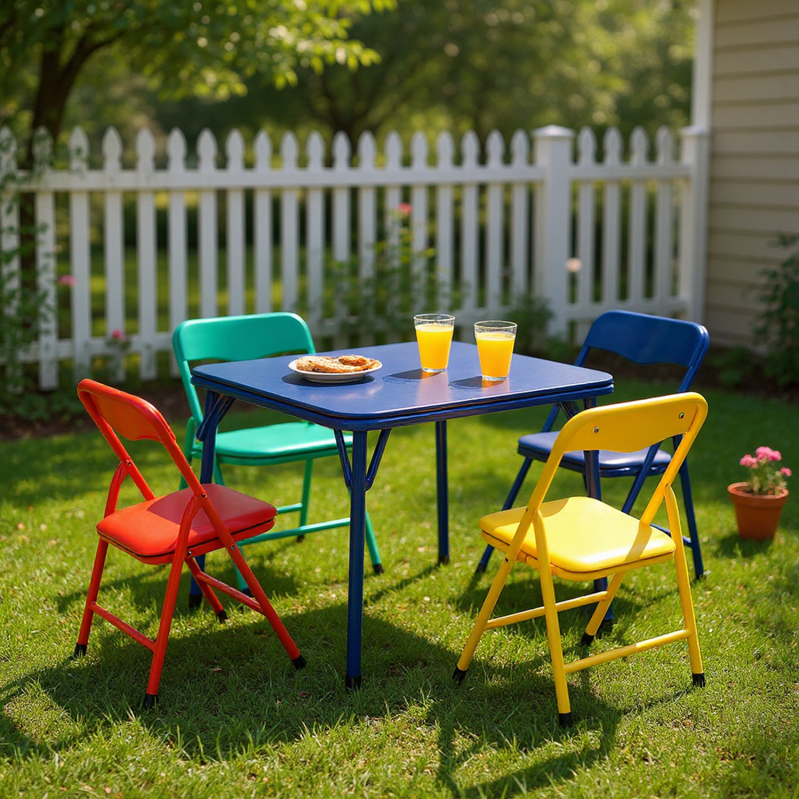 Homy Casa Kids Picnic Table and Chair Set, Foldable Metal Frame