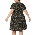 thumbnail image 3 of GRACE & GRANDEUR Robe pour Femme Grande Taille à Manches Courtes Évasées, Florale, à Basque, Robe Midi d'Été 3X Noir, 3 of 5