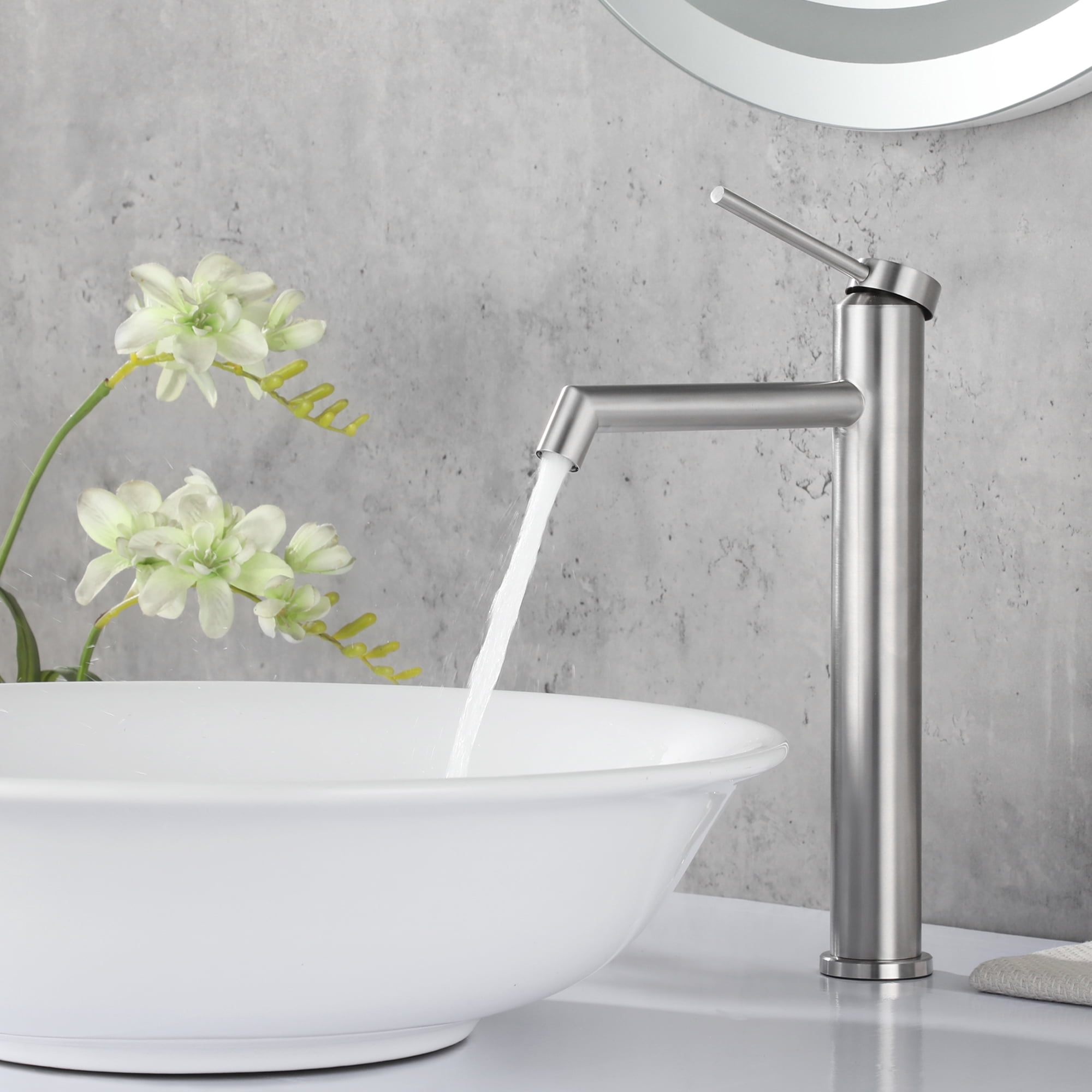 UMANYI Tall Bathroom Vessel Sink Faucets for Sink 1 Hole Single Hole Single Handle Stainless Steel Brushed Nickel Vanity Vessel Faucet with Lines