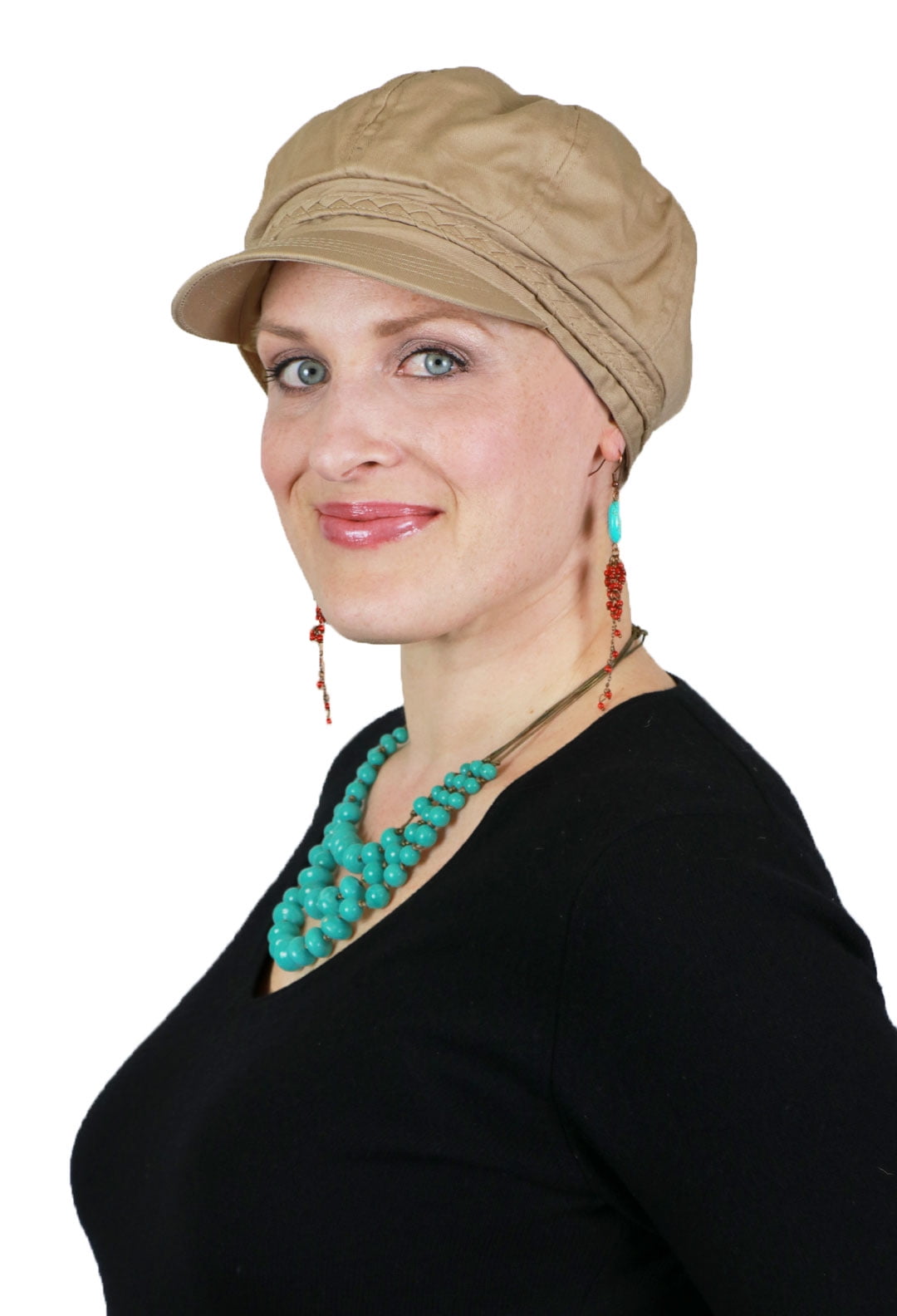 Summer Cotton newsboy Cap Hats For Cancer Patients Women (Khaki