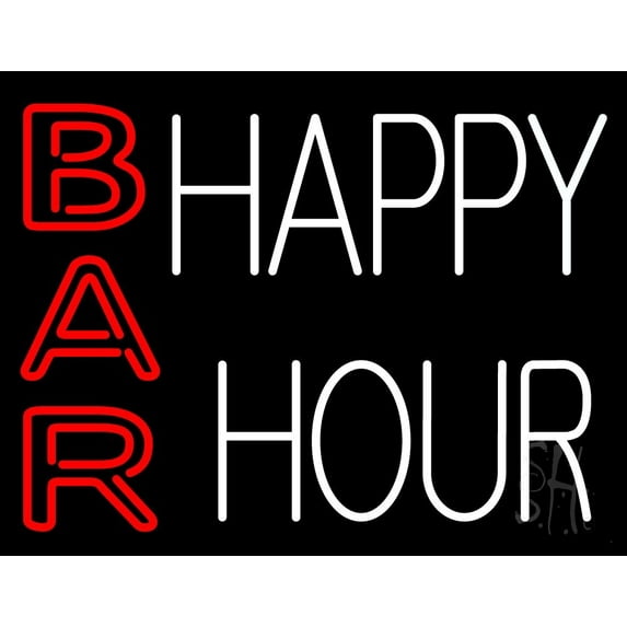 Happy Hour Bar LED Neon Sign 15 x 19 - inches, Clear Edge Cut Acrylic Backing, with Dimmer - Bright and Premium built indoor LED Neon Sign for Bar decor.
