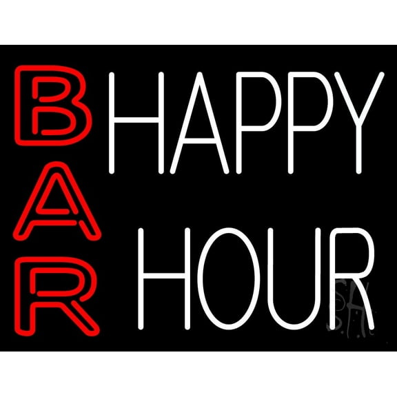 Happy Hour Bar LED Neon Sign 15 x 19 - inches, Clear Edge Cut Acrylic Backing, with Dimmer - Bright and Premium built indoor LED Neon Sign for Bar decor.
