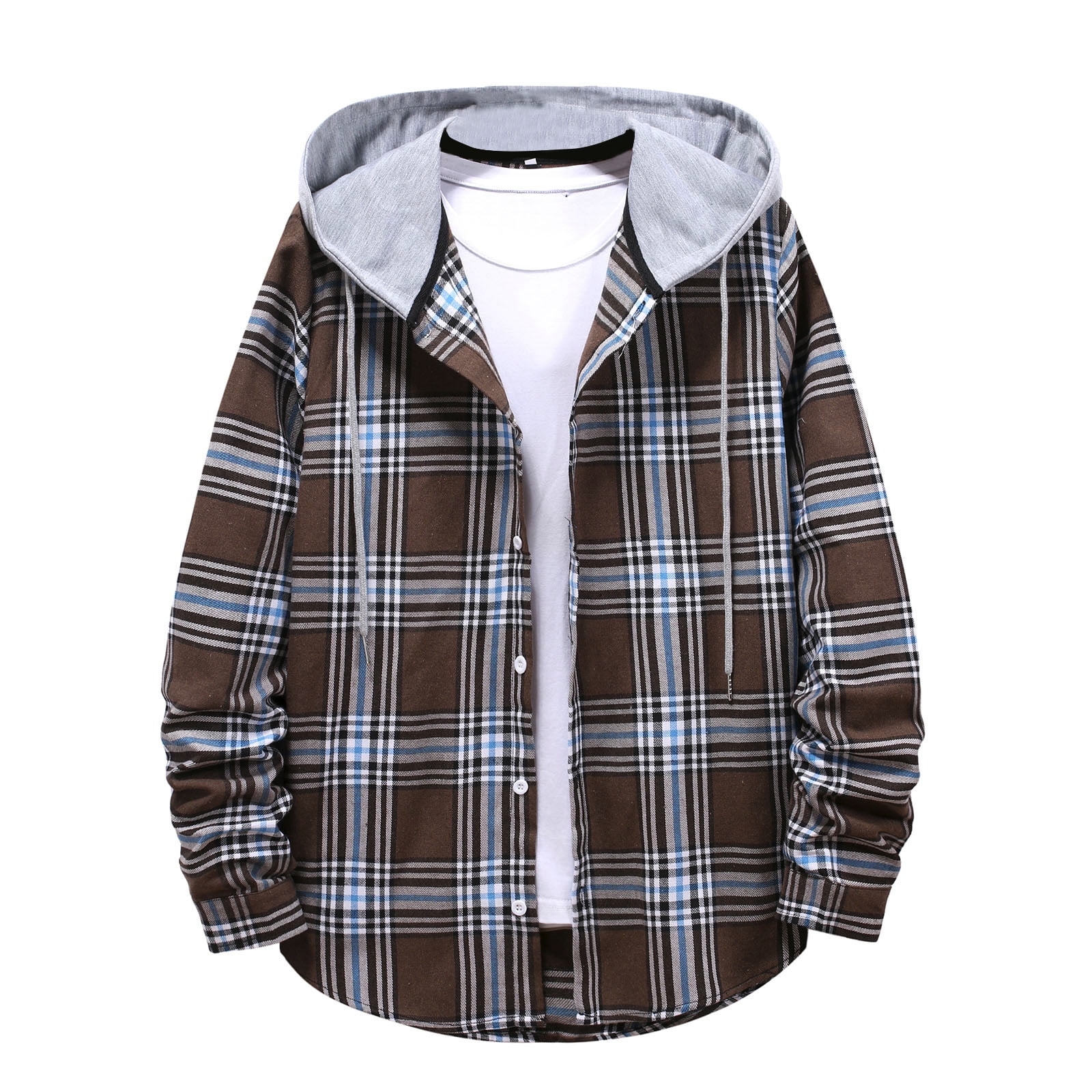 Mens Thermal Flannel Shirt Jacket Hoodies Button Down Long Sleeve Plus
