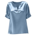 thumbnail image 5 of T Shirts for Women 2026 Summer Short Sleeve V Neck Satin Loose Dressy Casual Office Work Tshirt Blouse, 5 of 5