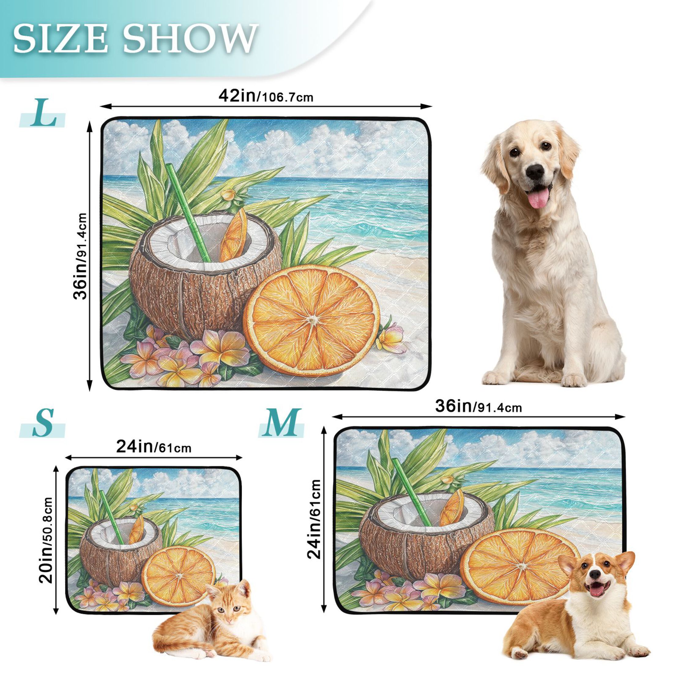 Qxltty Coconut Orange Slice Cat litter Pads Pet Set of 3 Diaper Mats Center Anti-leakage Layer Absorbent Soft and Comfortable