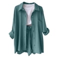 thumbnail image 5 of ZXLBBD Women's Solid Color Spring Long Sleeve Shirt High Waisted Drawstring Shorts Large Fashion Set Casual Outdoor Comfort Daily Wear, 5 of 7
