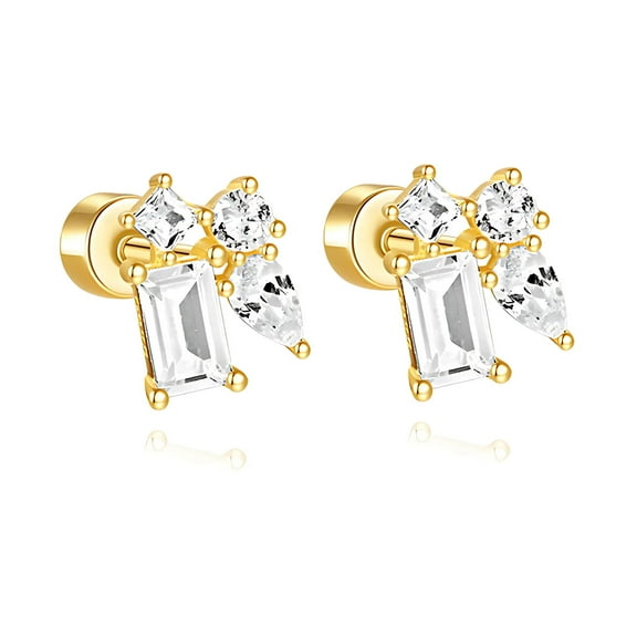 Multi-cut CZ Flat Back Earrings for Cartilage Helix Tragus 5mm 18 Gauge Sterling Silver 1 pair by Ginger Lyne