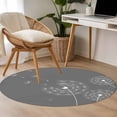 thumbnail image 5 of 3ft Round Rug, Grey Dandelion Non-Skid Rubber Backing Large Area Rugs - Living Room Bedroom Home Office, Abstract Art Simple Floral Indoor Floor Mat Carpets Washable Rug, 5 of 9
