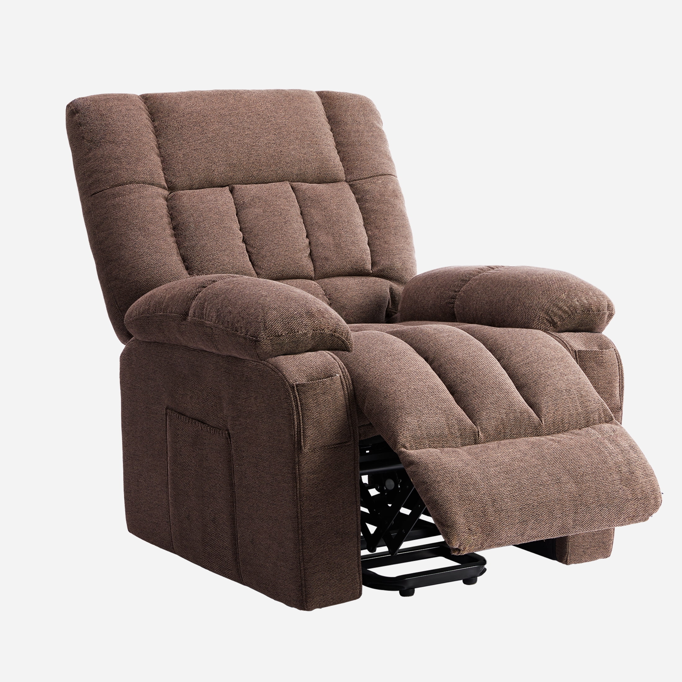 Power Lift Recliner Chair with Vibration Massage and Heat for Elderly, Ergonomic Overstuffed Breathable Fabric Reclining Chair,Brown