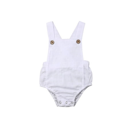 

Domingbub Newborn Baby Boy Girl Romper Button Stripe Sling Sunsuit Summer Outfit Set Clothes White 18-24m