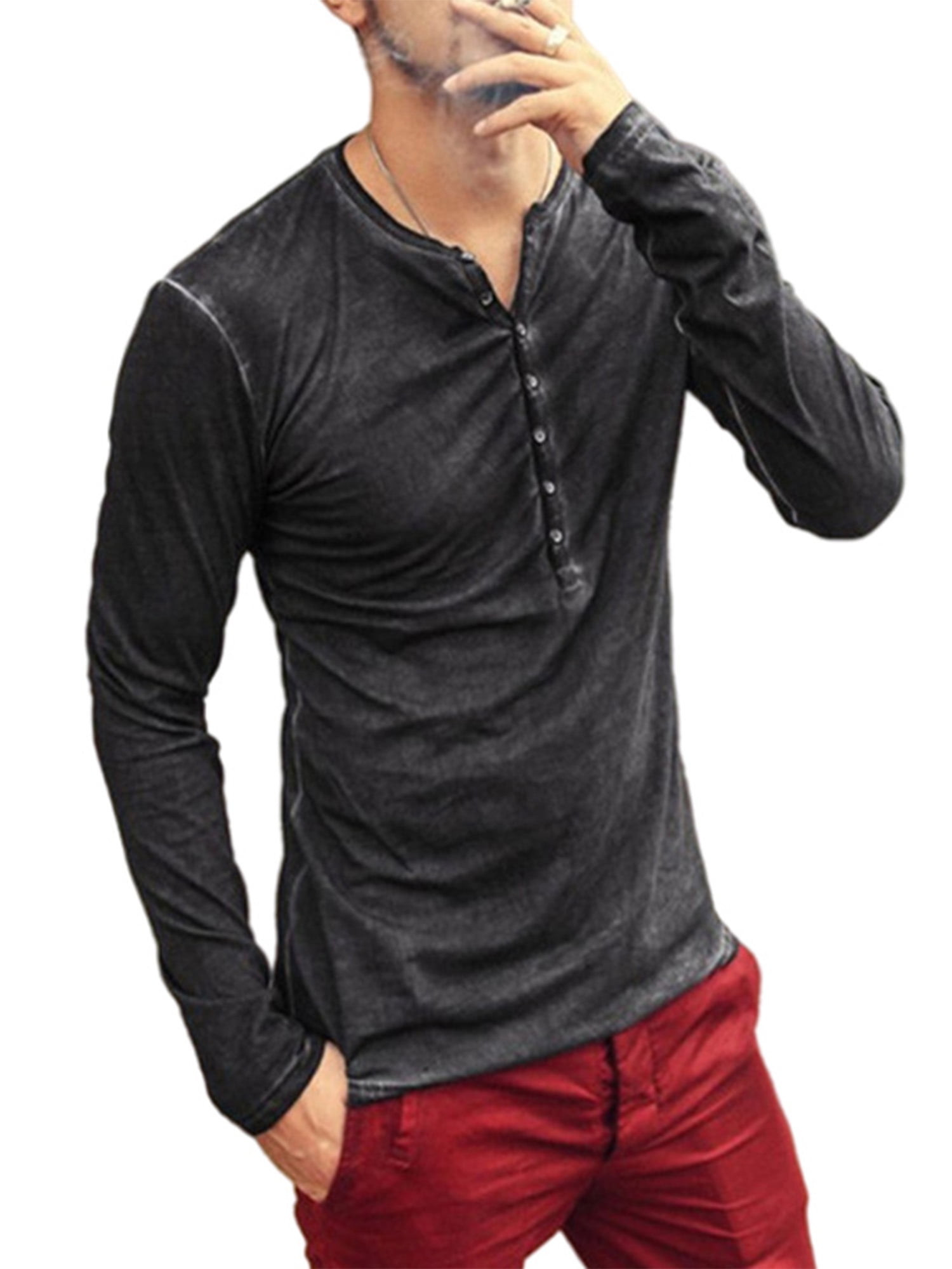 Avamo Mens Distressed Button Down T 