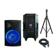 MR DJ PBX4500S 15" 2-Way PA DJ 4500W Active Passive Speaker LED Lighting + Speaker Stand & Cable