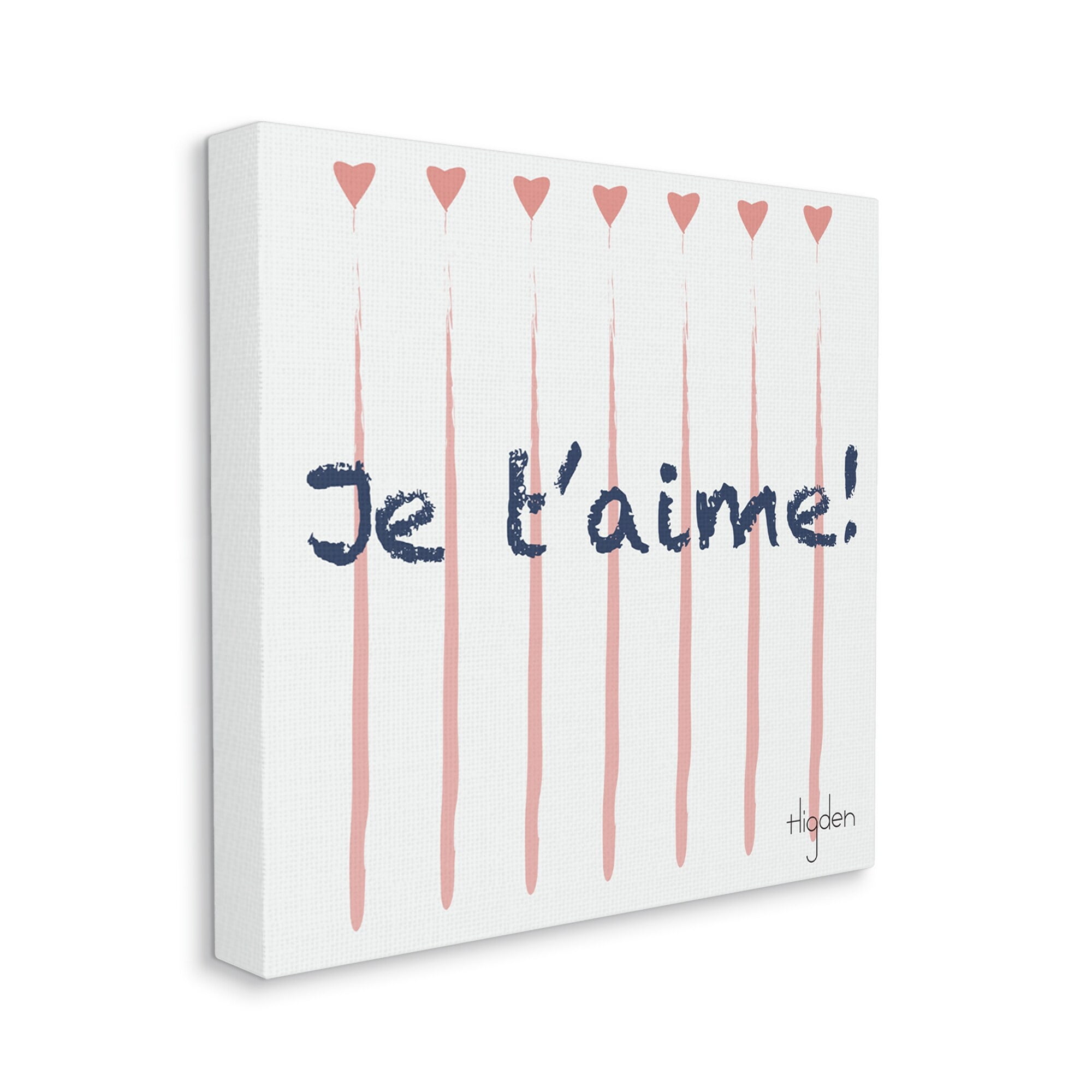 Stupell Industries French Je T'aime Love Phrase Pink Hearts Canvas Wall Art by Mark Higden
