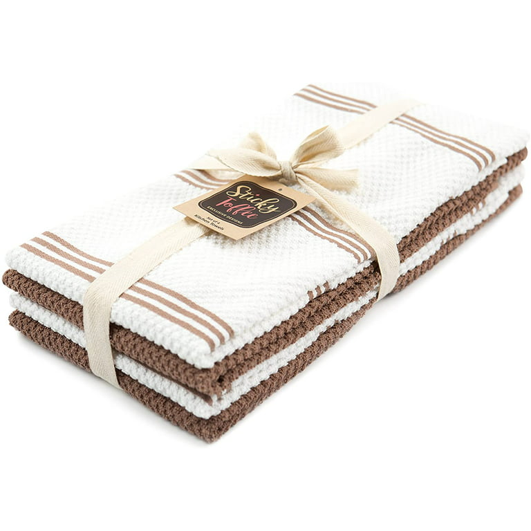 Sticky Toffee Kitchen Towels Dish Towels 100% Cotton, Set of 4, Red and White Hand Towels, Tea Towels, Reusable Absorbent Cleaning Cloths, 28 in x 16