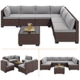 thumbnail image 2 of 7 Pcs High Back Outdoor PE Wicker Sectional Sofa Set, Patio Rattan Furniture with Soft Cushion & Glass Side Table for Backyard Garden Balcony, Grey, 2 of 6