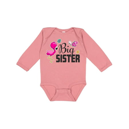 

Inktastic Big Sister with Flamingo and Flowers Gift Baby Girl Long Sleeve Bodysuit
