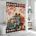 thumbnail image 6 of Teal Truck Fall Shower Curtain, Waterproof Shower Curtains for Bathroom, Thanksgiving Pumpkins Maple Leaves Rustic Washable Fabric Bathtub Curtain Set Bath Decor with 12 Hooks Standard 72"x72", 6 of 8