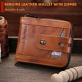 thumbnail image 2 of Genuine Leather Men's Wallet with Zipper Vintage RFID Blocking Large Capacity Wallet for Men with 14 Credit Card Slots and 1 ID Window T23 (Brown), 2 of 12