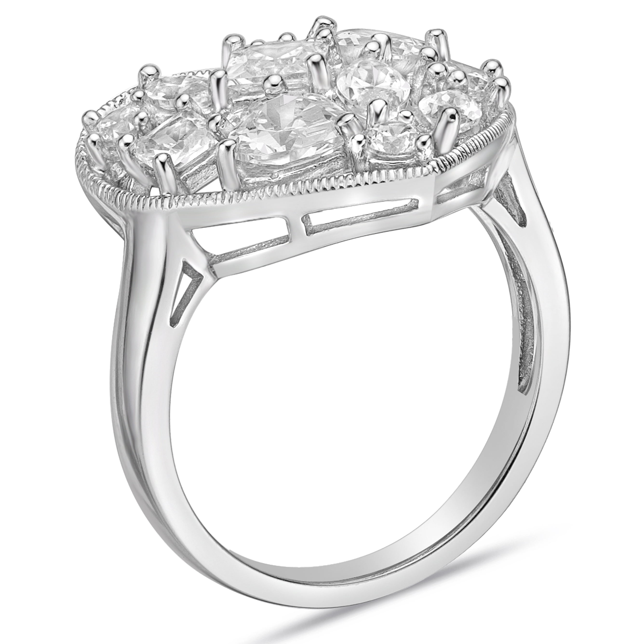 Sterling Silver Heart Simulated Diamond Mixed shapes Scatter Top Ring