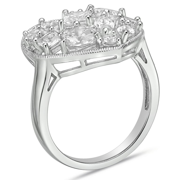 Sterling Silver Heart Simulated Diamond Mixed shapes Scatter Top
