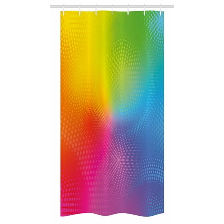 Iridescent Set - Rainbow Stall Shower Curtain, Vibrant Neon Colors Circles Rounds Dots Radiant Composition Iridescent Effect Print, Fabric Bathroom Set with Hooks, 36W X 72L Inches Long, Multicolor, by Ambesonne
