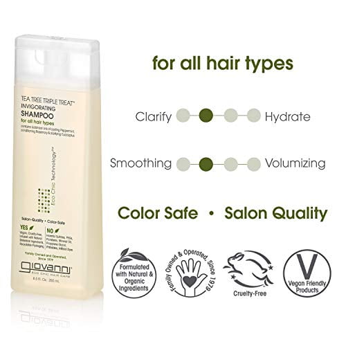 GIOVANNI Tea Tree Triple Treat Invigorating Shampoo Conditioner Set 8 5 oz Cooling Peppermint Conditioning Rosemary Eucalyptus Helps Dry Flaking Scalp Sulfate Free Paraben Free Pack of 1