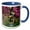 Blue/White, variant on 3drose, American Goldfinches on Thistle Tube Feeder in Redbud Tree, Marion, Il, 11oz Two-tone Black Mug