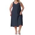 thumbnail image 2 of Agnes Orinda Women's Plus Size Summer Dress V Neck Sleeveless Sundresses Casual Tea-Length Tank Dresses 3X Navy Blue, 2 of 6