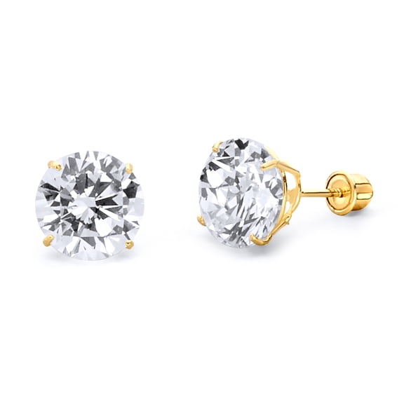 14k REAL Yellow Gold 8mm Round Solitaire Basket Set Stud Earrings with Screw Backs