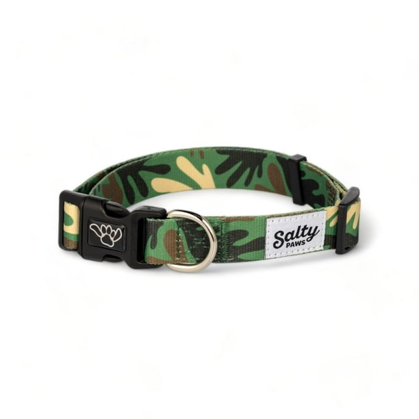 Shaka'S Salty Paws Collar Para Perro Para Niño Y Niña, Pequeño, Mediano Y Grande (Collar Para Perro Mediano Ajustable De 14 A 20 Pulgadas Para Perros De 25 A 50 Libras, Camuflaje Verde)