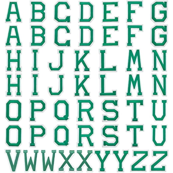 52PCS 2 Inch Iron on Alphabet Patches Letter Patch Sticker Seif Adhesive Letter Patches Green Alphabet A to Z Letter Embroidered Applique Repair Patches