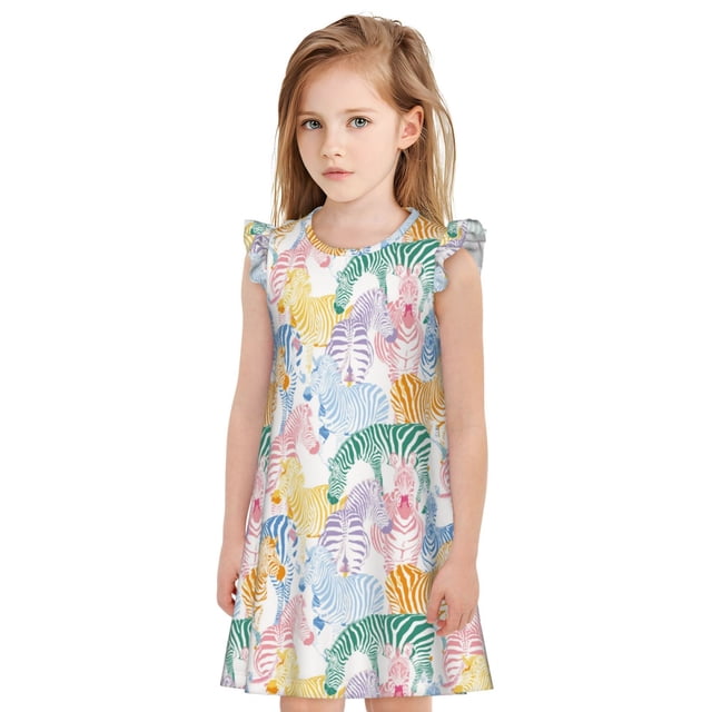 Vsdgher Zèbre Coloré pour Filles Chemises de Nuit Manches Courtes à Volants Robe de Nuit Pyjama pour Fête-Moyen