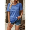 thumbnail image 4 of Round Neck Pleated Detail T-Shirt, Blue, X-Large, 4 of 5