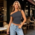 thumbnail image 5 of Womens Off Shoulder Tops Going Out Crop Tank Top Slim Fitted Shirts Casual Dressy Summer Outfits Y2K Cute Tops, M, 5 of 7