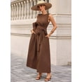 thumbnail image 5 of Brown Sleeveless Tie Waist A-Line Maxi Dress For Women Elegant Vacation Dress, 5 of 7