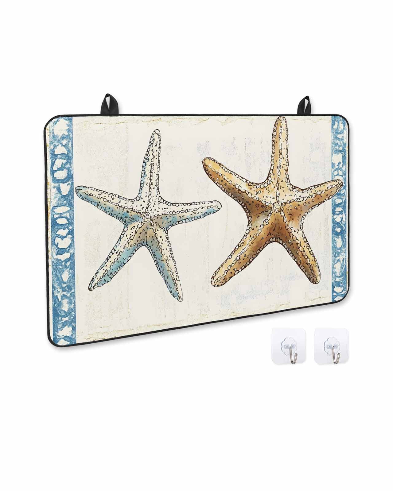 nqOlkjepod Large Induction Cooktop Protector Mat 24"x21", Blue Beige Coastal Beach Stove Top Covers for Electric Stove, Summer Vintage Starfish Stove Burner Cover Mats, Glass Top Stove Cover